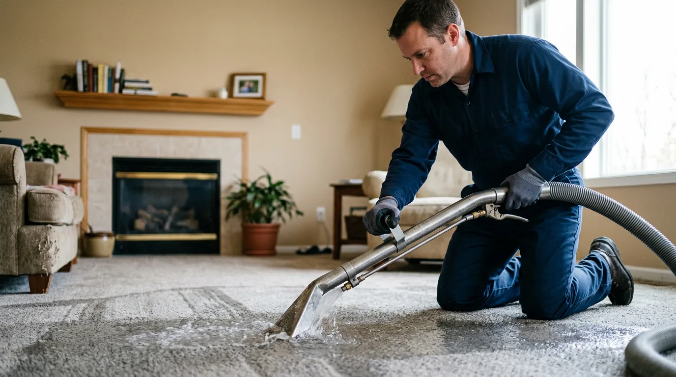 Water damage restoration technician working near Columbus, NC